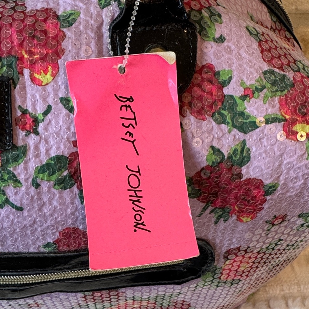 Betsey Johnson-Pink Floral Travel Bag with Black Accents - Picture 3 of 11